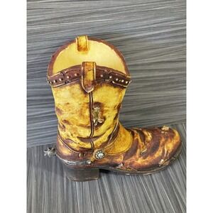 Cowboy Boot Western Rustic Rhinestones‎ Vase Pencil Holder 5" tall